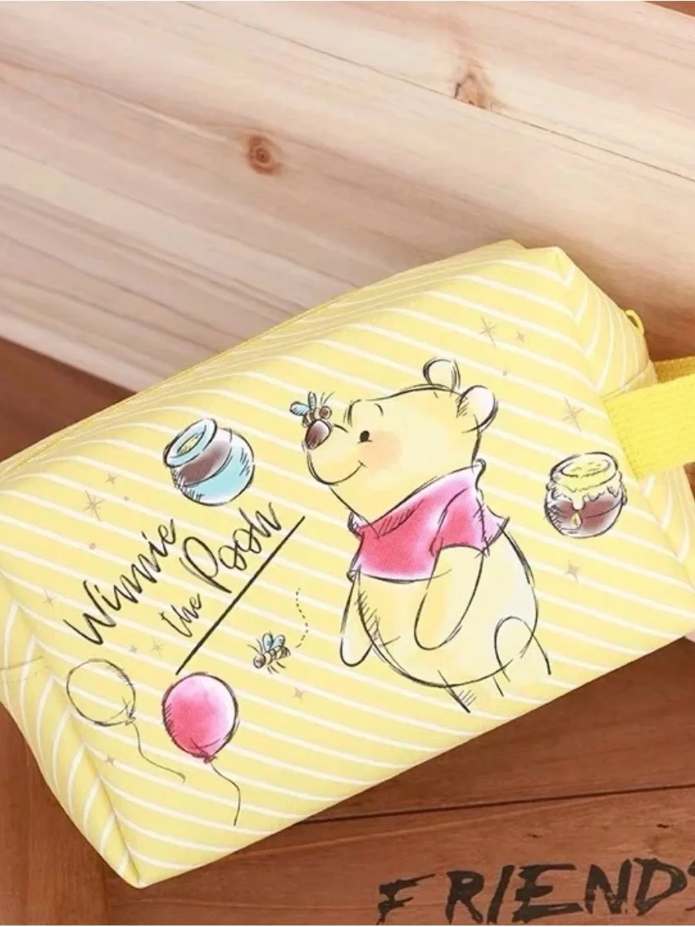 Disney Winnie the Pooh Yellow Striped make up pouch universal carry bag